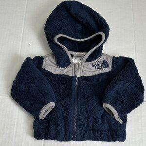 The North Face Navy Gray Fleece Full Zip Hooded Baby Jacket Infant 0/3 months